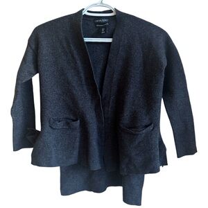 Cynthia Rowley 100% Merino Wool Cardigan SZ S | Dark Gray Open Front 3/4 Sleeve